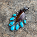 Banded Tiger Iron with Royston Turquoise Sterling Silver Pendant