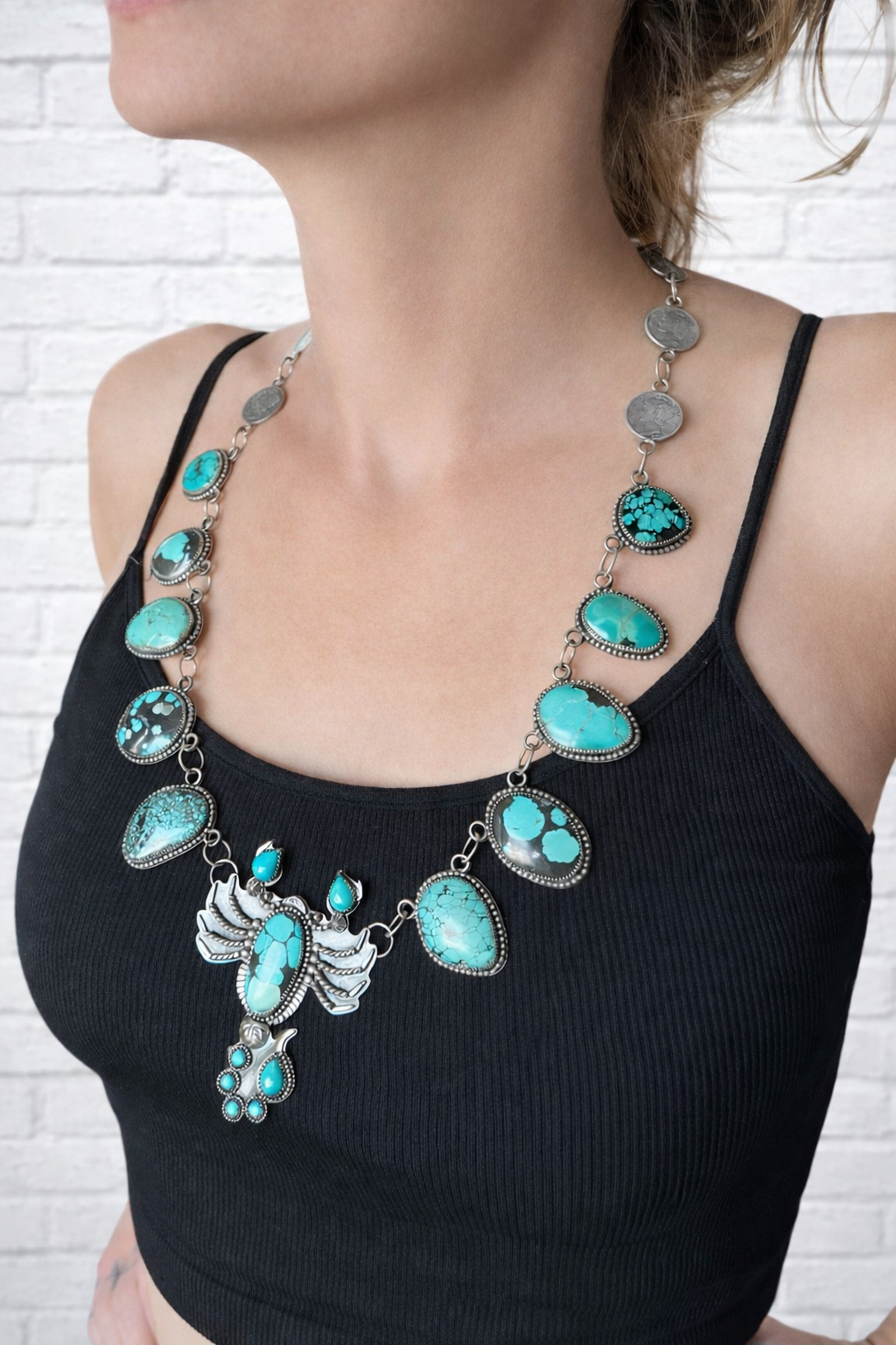 Scorpion Station Necklace made with Hubei Turquoise Cabochons in Sterling Silver