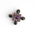 Amethyst, Black Onyx, & Garnet Cluster Ring in Sterling Silver Size 8 3/4