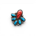 Red Spiny Oyster and Ithaca Peak Turquoise Cluster Ring in Sterling Silver Size 8