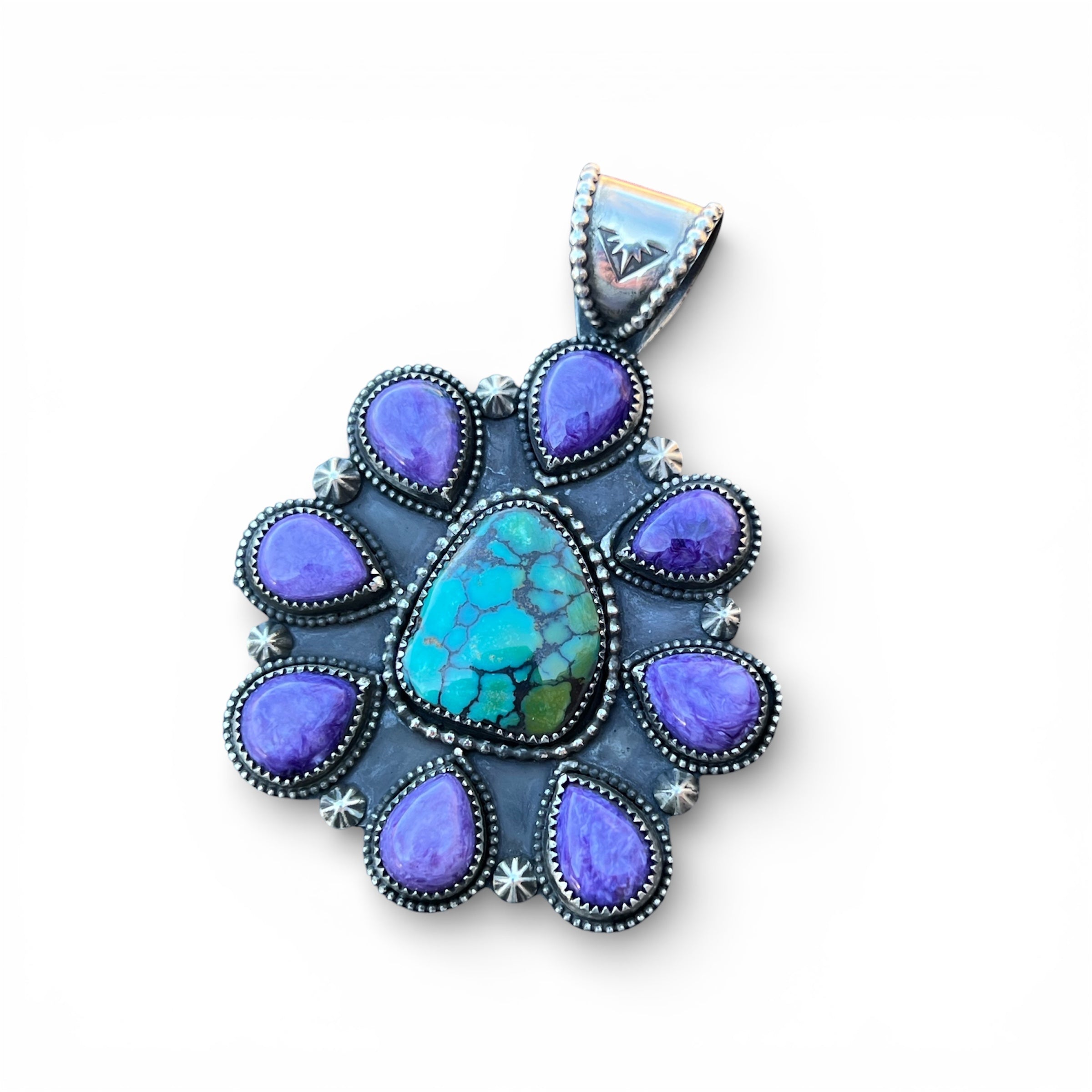 Hubei Turquoise with Charoite accents Sterling Silver Pendant