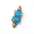 Hubei Red Web Turquoise with Orange Spiny Oyster accents Cluster Adjustable Ring in Sterling Silver Median Size 9