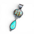 Number 8 and Royston Turquoise Drop Pendant Sterling Silver Pendant