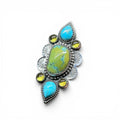 Hubei Polychrome Turquoise with Peridot and Turquoise accents Adjustable Ring in Sterling Silver Median Size 8