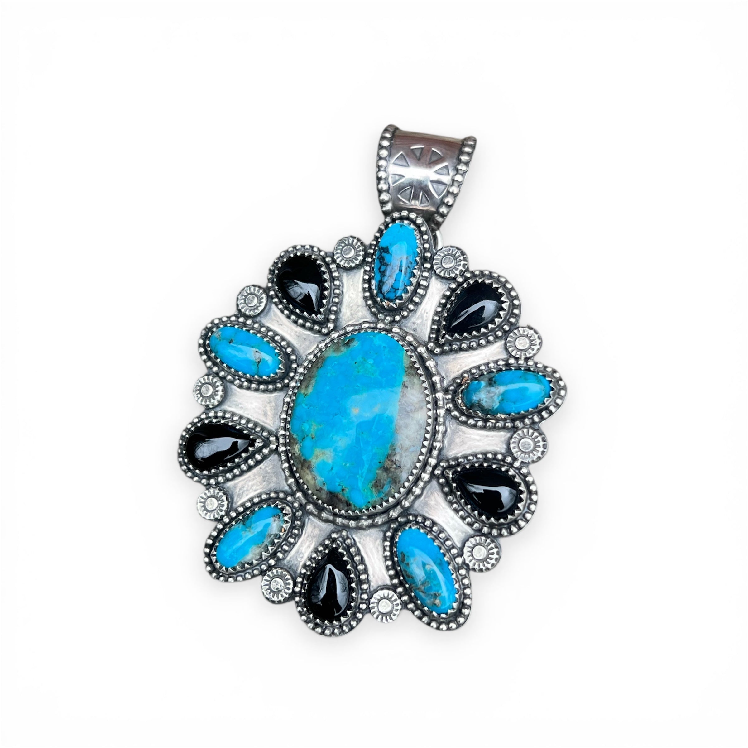 Ithaca Peak Turquoise and Black Onyx Silver Pendant