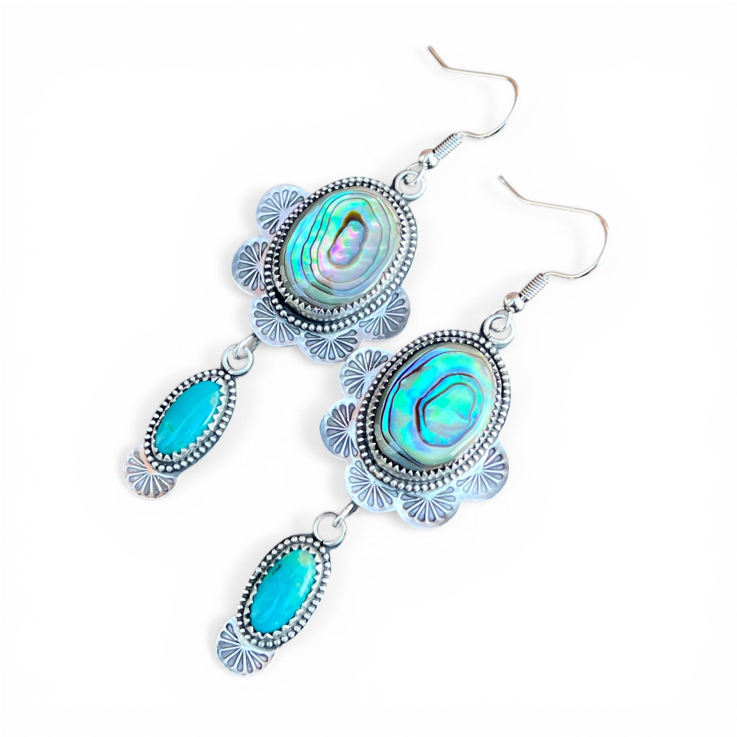Abalone Shell with Kingman Turquoise Sterling Silver Earrings