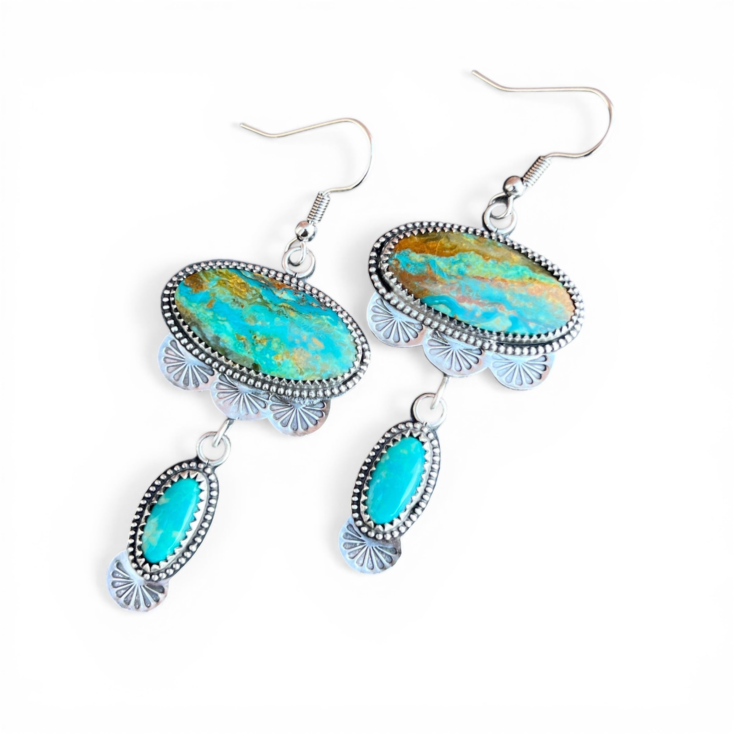 Turquoise Mountain Seam with Kingman accents Sterling Silver Earrings