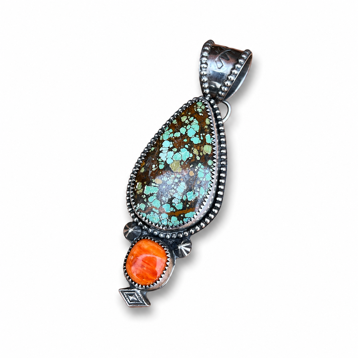 Hubei Turquoise and Spiny Oyster Silver Pendant