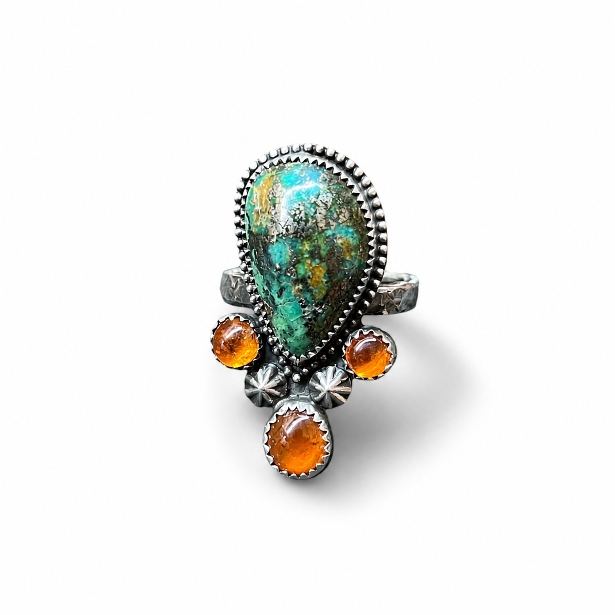 Nacazori Turquoise with Garnet accents Ring in Sterling Silver Size 11