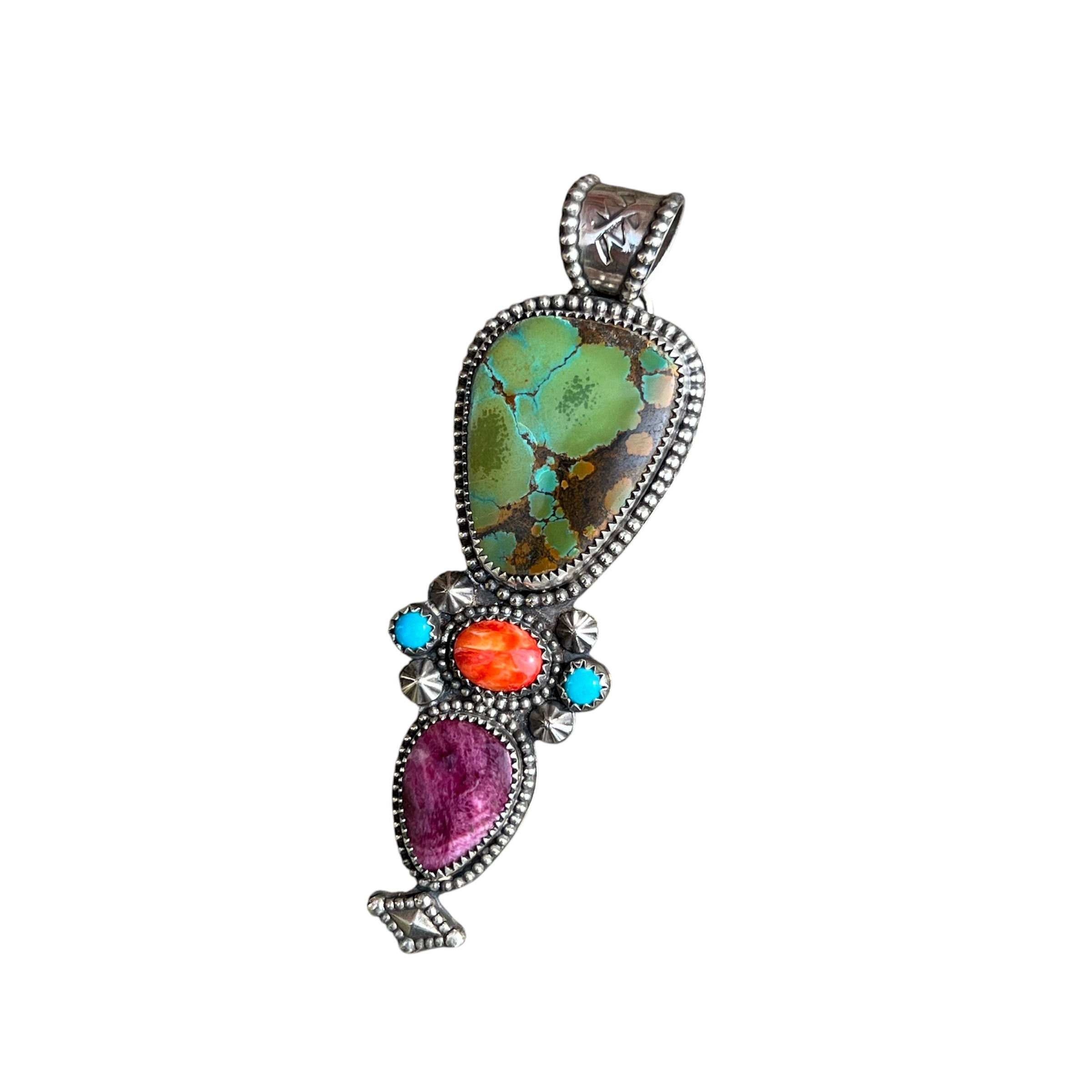 Hubei Turquoise and Spiny Oyster Silver Pendant