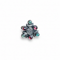 Wandering Moon Ring with Garnets and Emeralds Adjustable Ring Sterling Silver Median Size 8