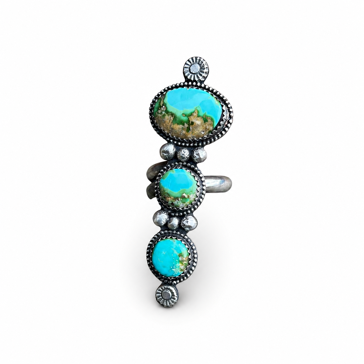 Sonoran Gold Turquoise Adjustable Ring Sterling Silver Median Size 8