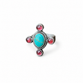 Sterling Silver Cross Ring with Royston Turquoise and Garnets Size 8