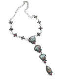 Polychrome Hubei Turquoise with Emeralds and Garnets in a Sterling Silver Lariat Necklace