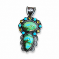 Sonoran Gold Turquoise with Kingman and Peridot Pendant in Silver