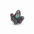 Wildflower Sky Ring with Hubei Polychrome Turquoise and Tourmaline accents Sterling Silver Size 7
