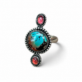 Hubei Turquoise Ring with Tourmaline in Sterling Silver Size 6