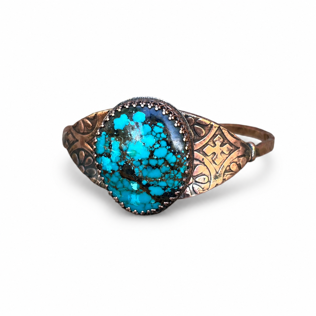 Handmade Copper Cuff Bracelet with Hubei Turquoise