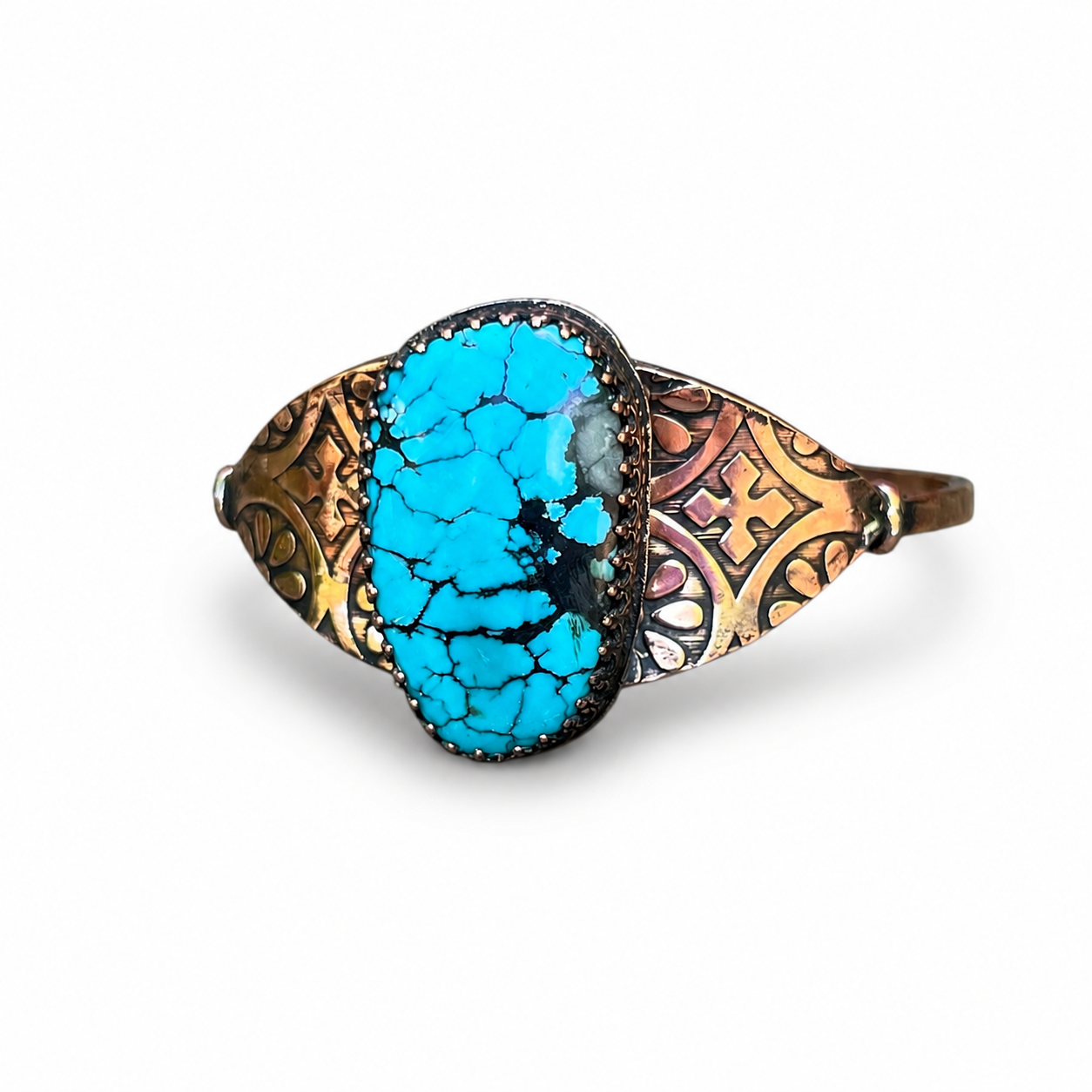 Handmade Copper Cuff Bracelet with Hubei Turquoise