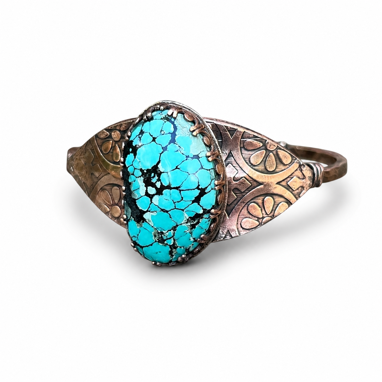 Handmade Copper Cuff Bracelet with Hubei Turquoise