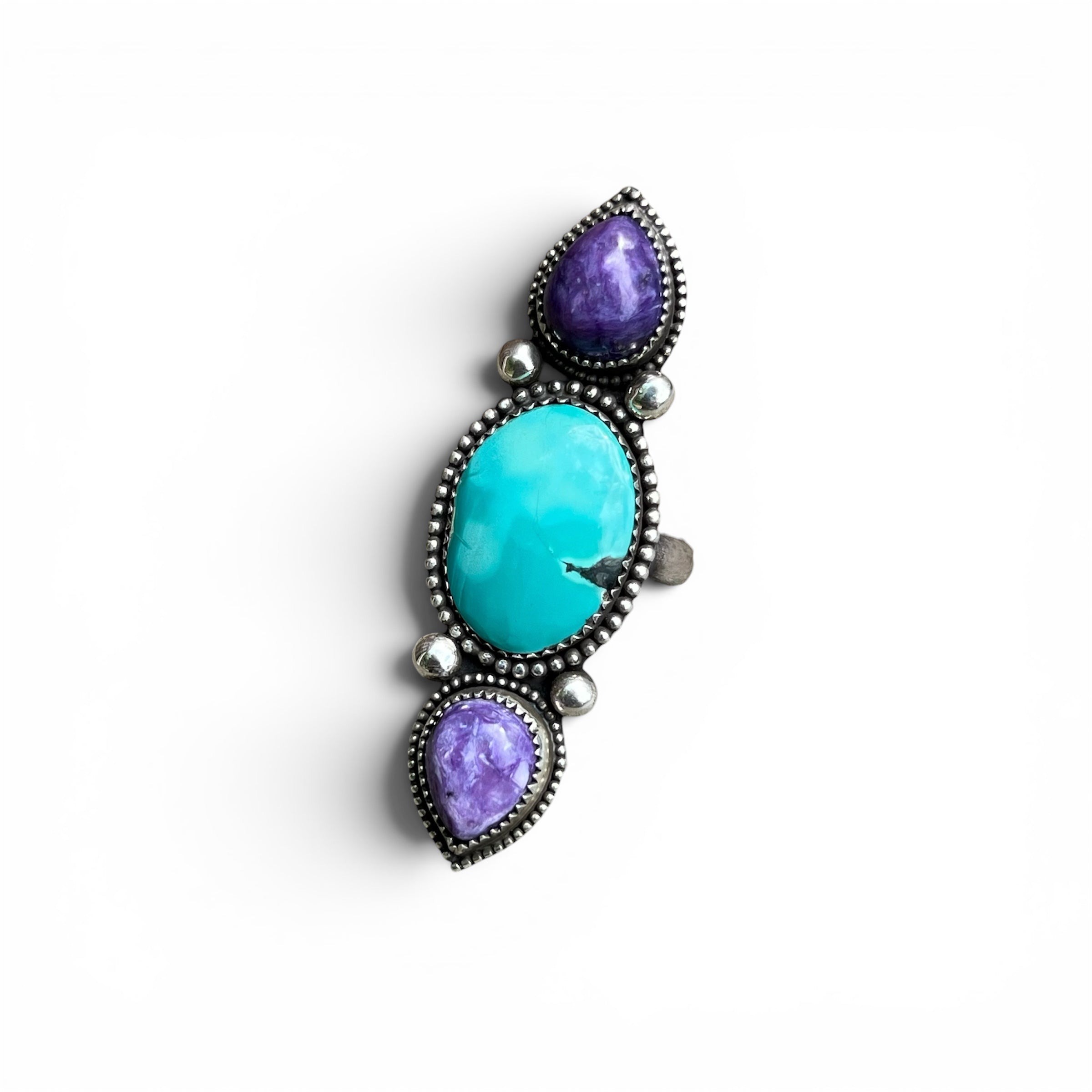 Hubei Turquoise with Charoite Ring in Sterling Silver Size 8 1/2