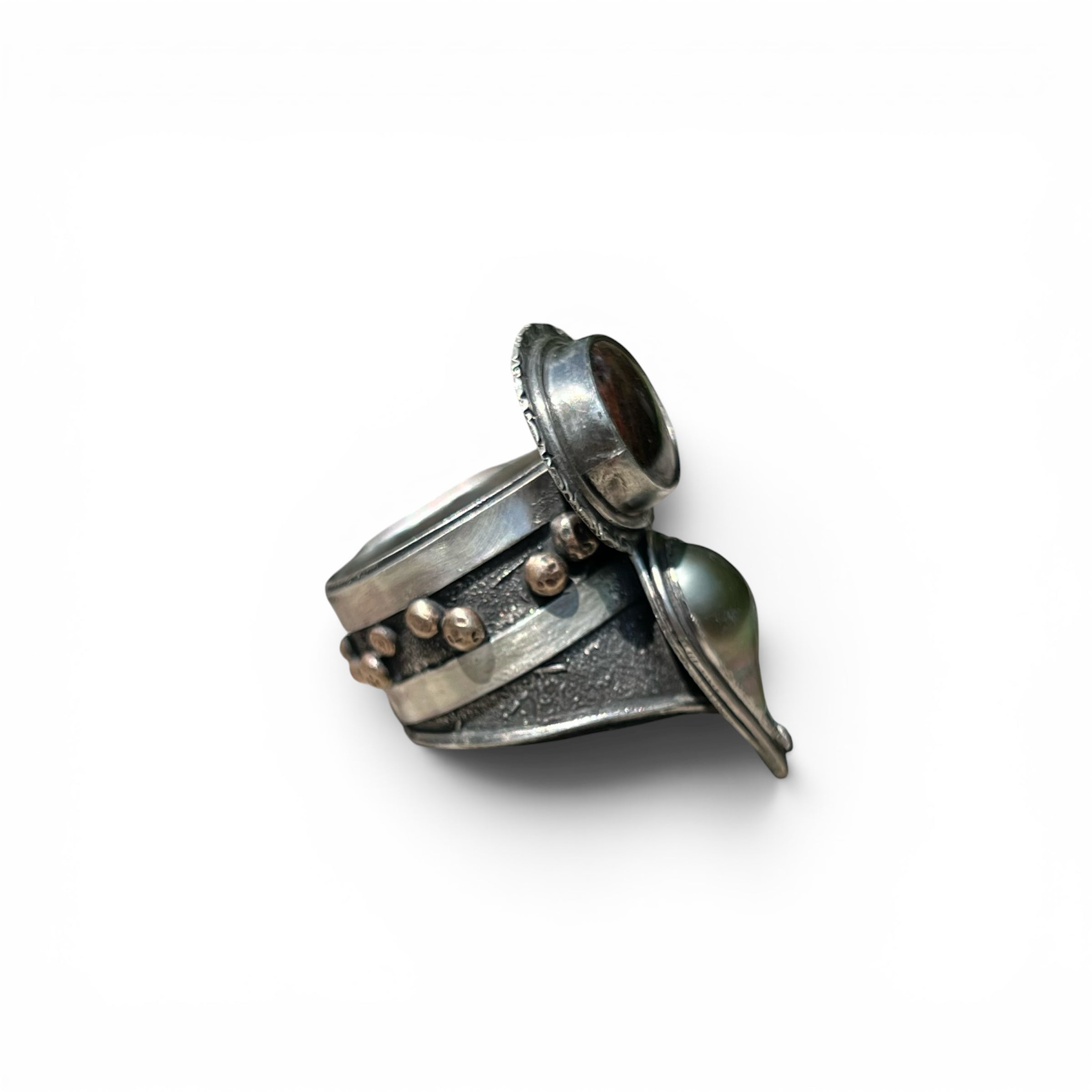 Star Sapphire and Tahitian Pearl Ring in Sterling Silver Size 11