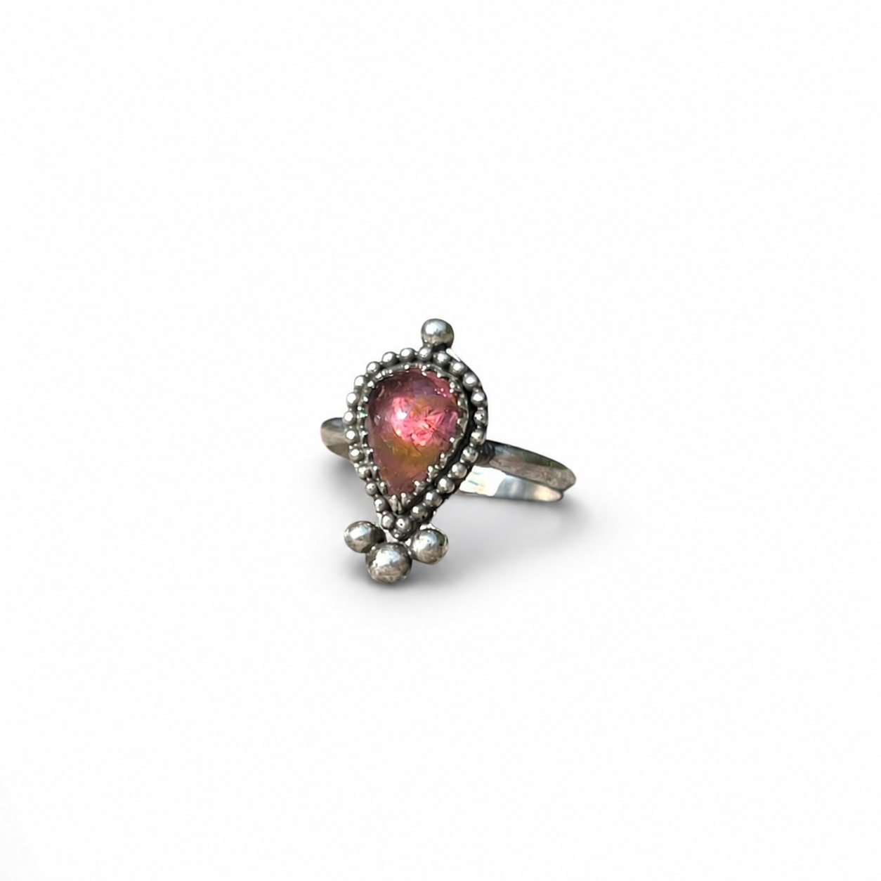 Bi-color Tourmaline Ring in Sterling Silver Size 5 1/2