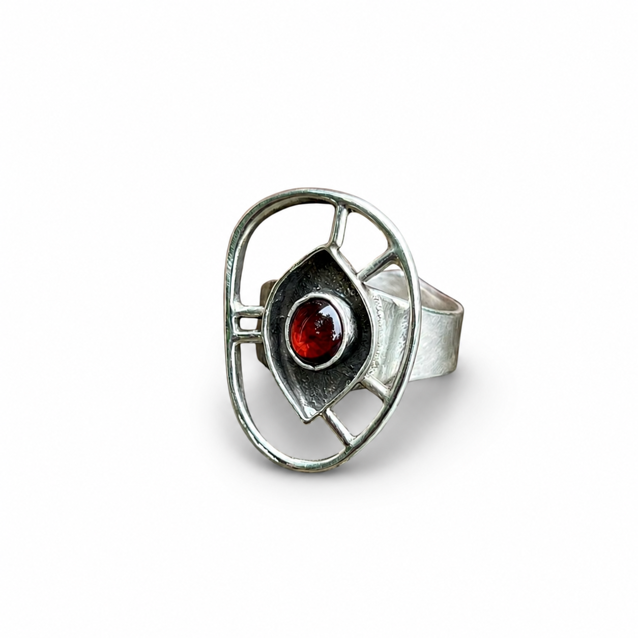 Garnet Window Ring in Sterling Silver Size 8 1/2