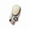 Mammoth Ivory with Black Star Sapphire and Garnet in Silver Brass and Copper Pendant