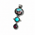 Hubei Turquoise and Garnet Silver Pendant