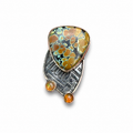 Polychrome Hubei Turquoise and Honey Opal Silver and Brass Pendant