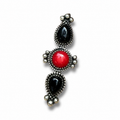 Black Onyx and Coral Ring Sterling Silver Size 7