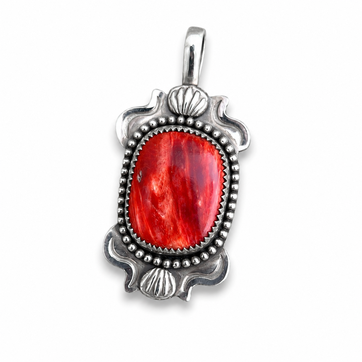 Red Spiny Oyster Shell in Silver Pendant