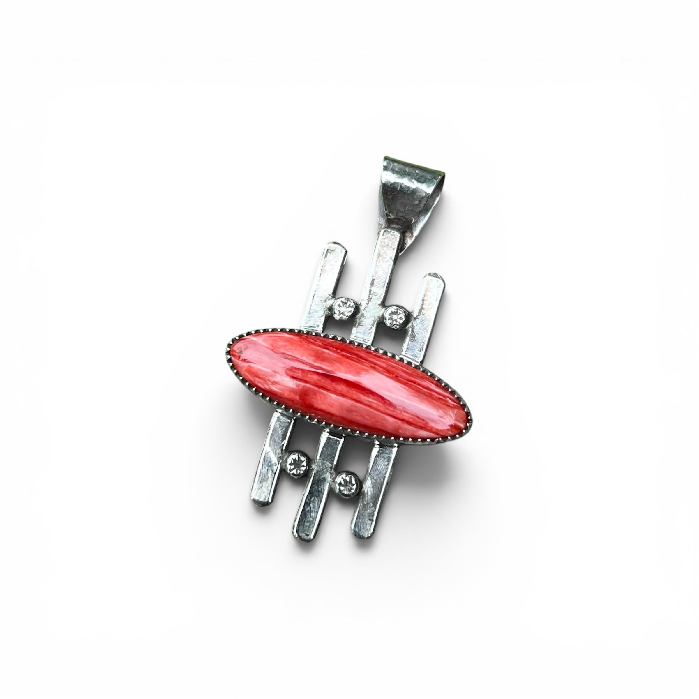 Red Spiny Oyster Shell in Silver Pendant
