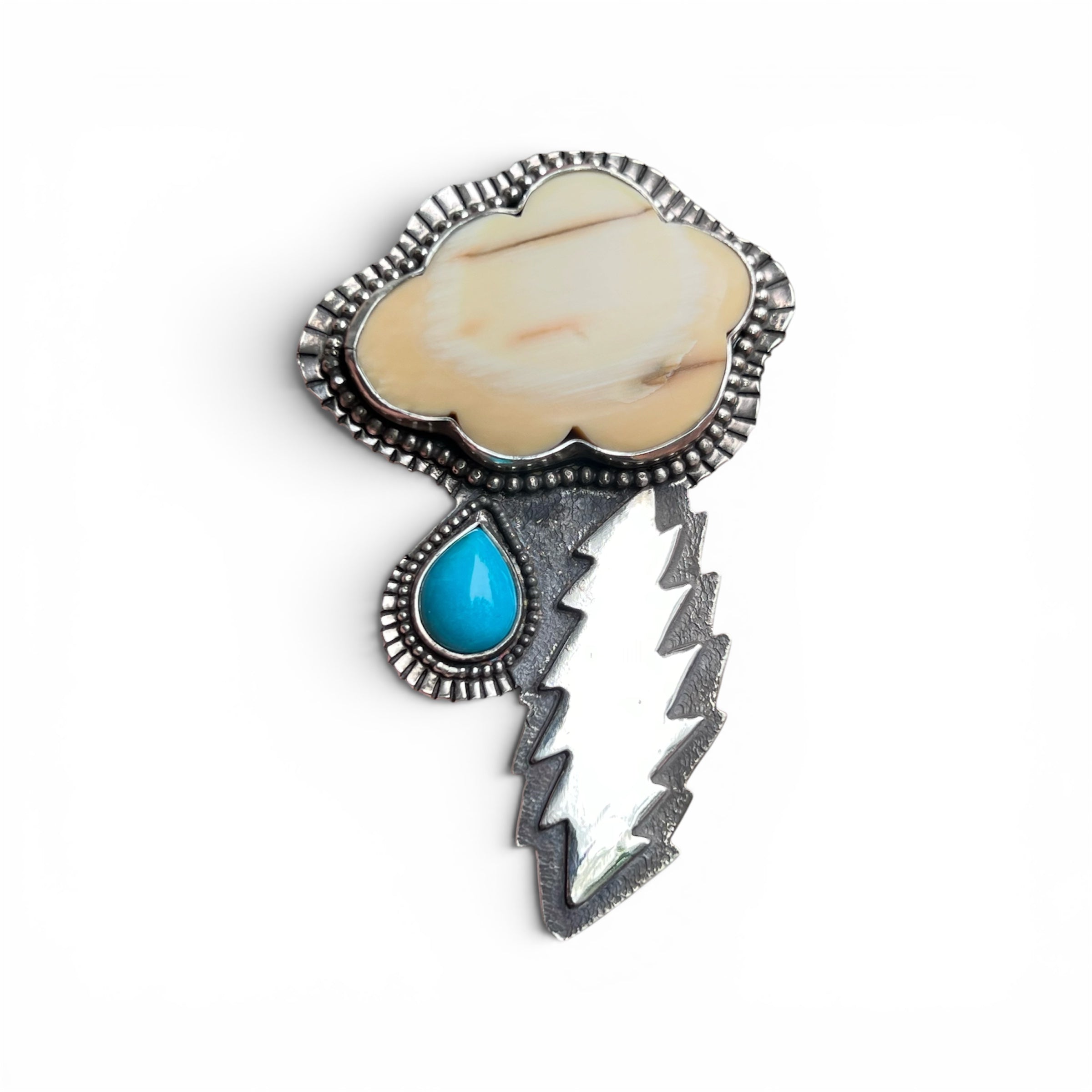 Skyfire Mammoth Ivory and Kingman Turquoise in Silver Pendant