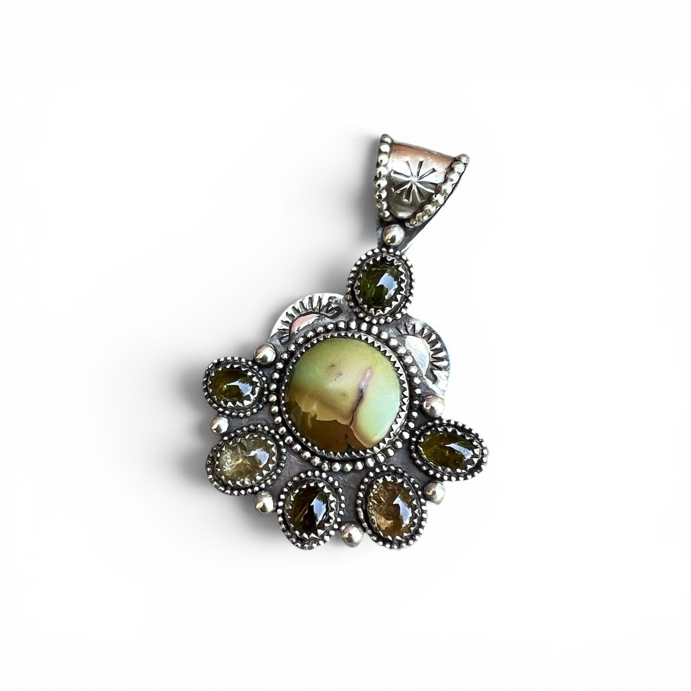 Kingman Turquoise with Brazilian Tourmaline in Silver Pendant