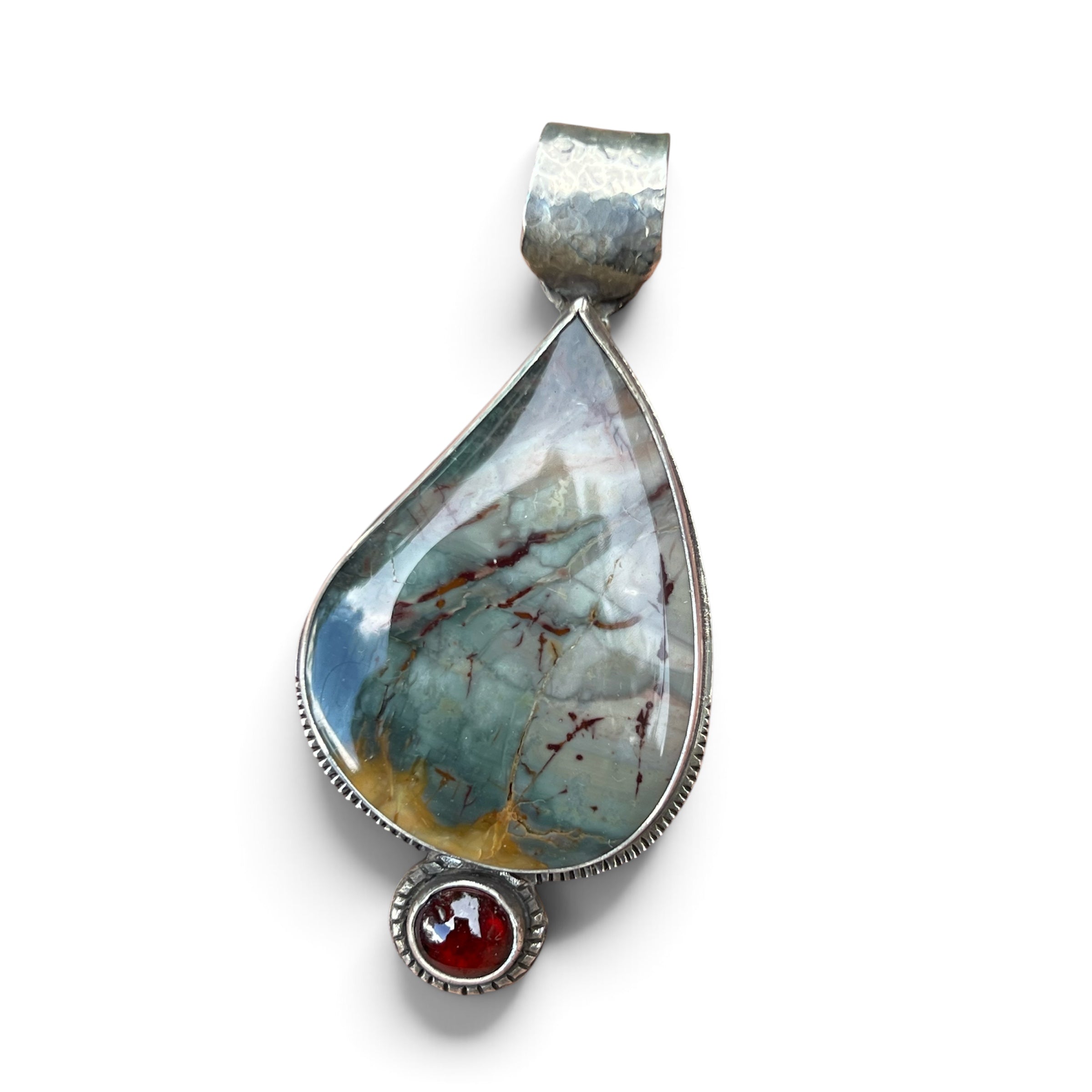 Morrisonite Jasper with Garnet in Silver Pendant
