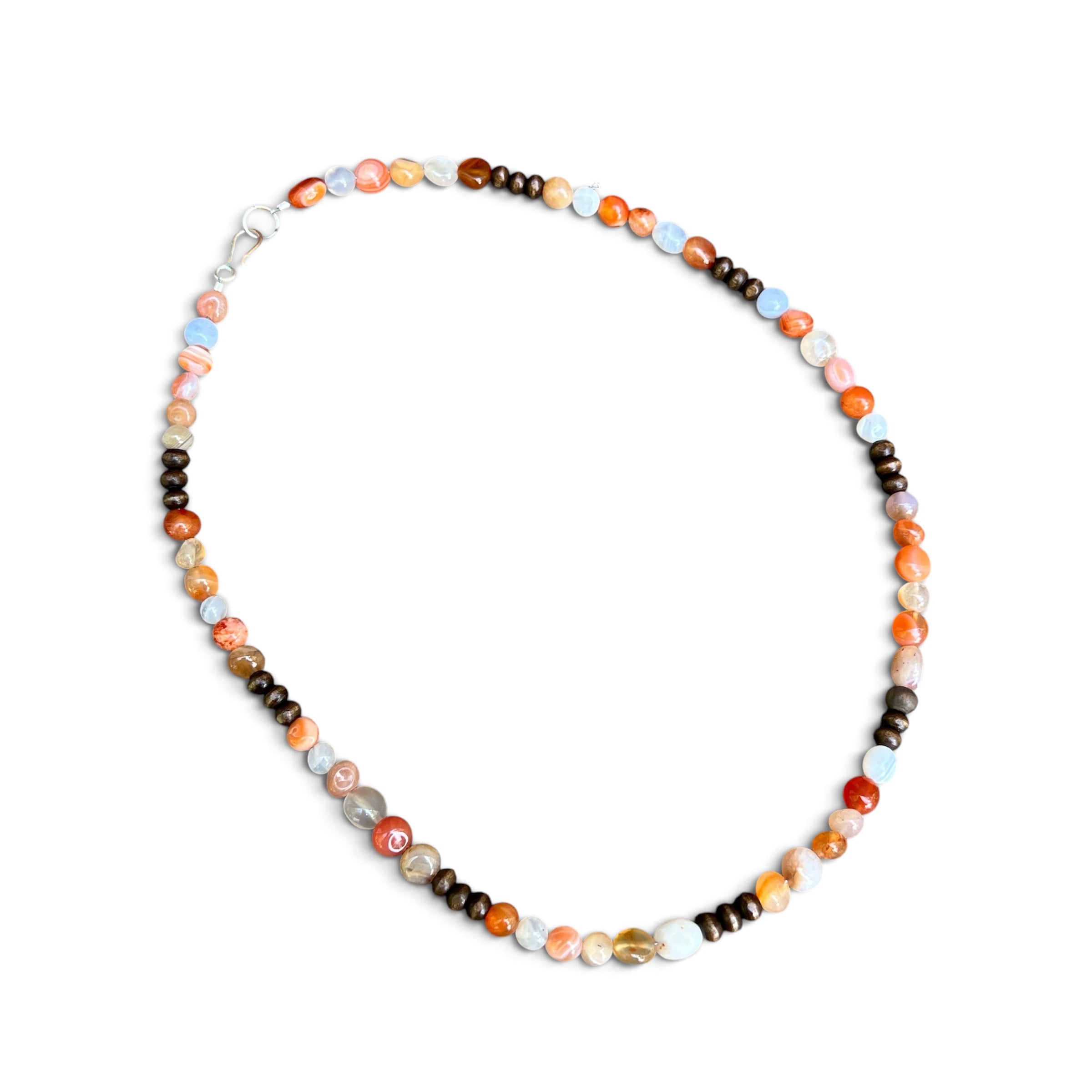 Carnilean and Wood Beaded Necklace with Sterling Silver Clasp Jewelry