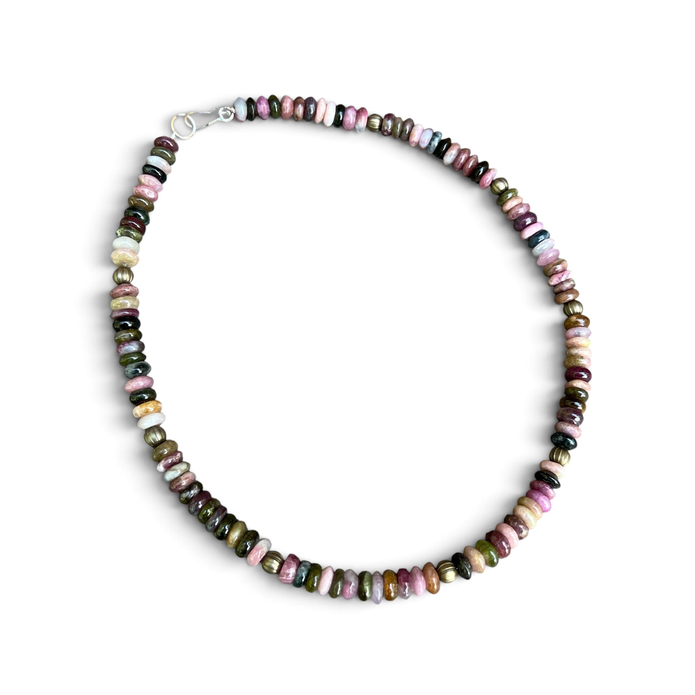 Watermelon Tourmaline Beaded Necklace with Sterling Silver Clasp Jewelry