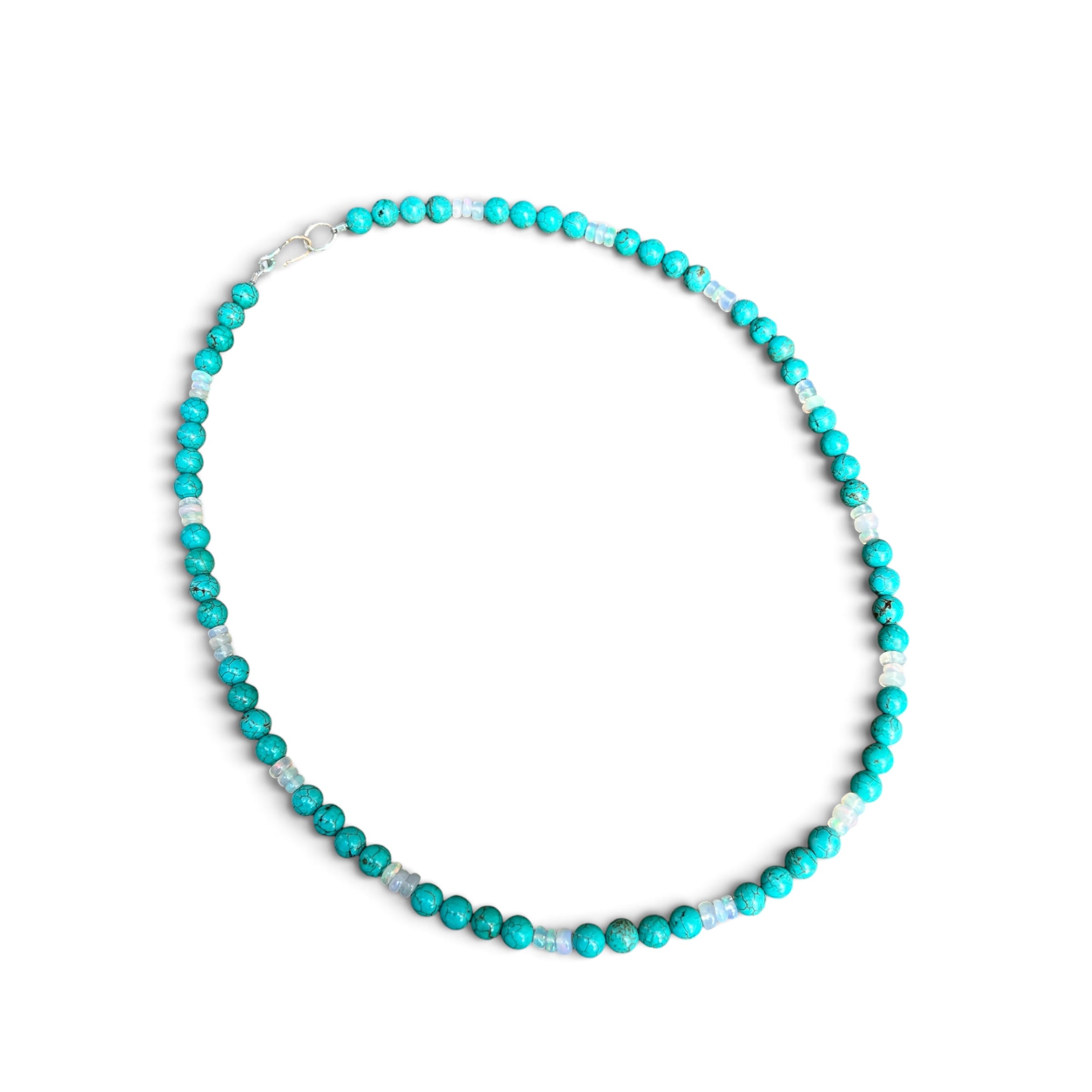 Turquoise and Opal Beaded Necklace with Sterling Silver Clasp Jewelry