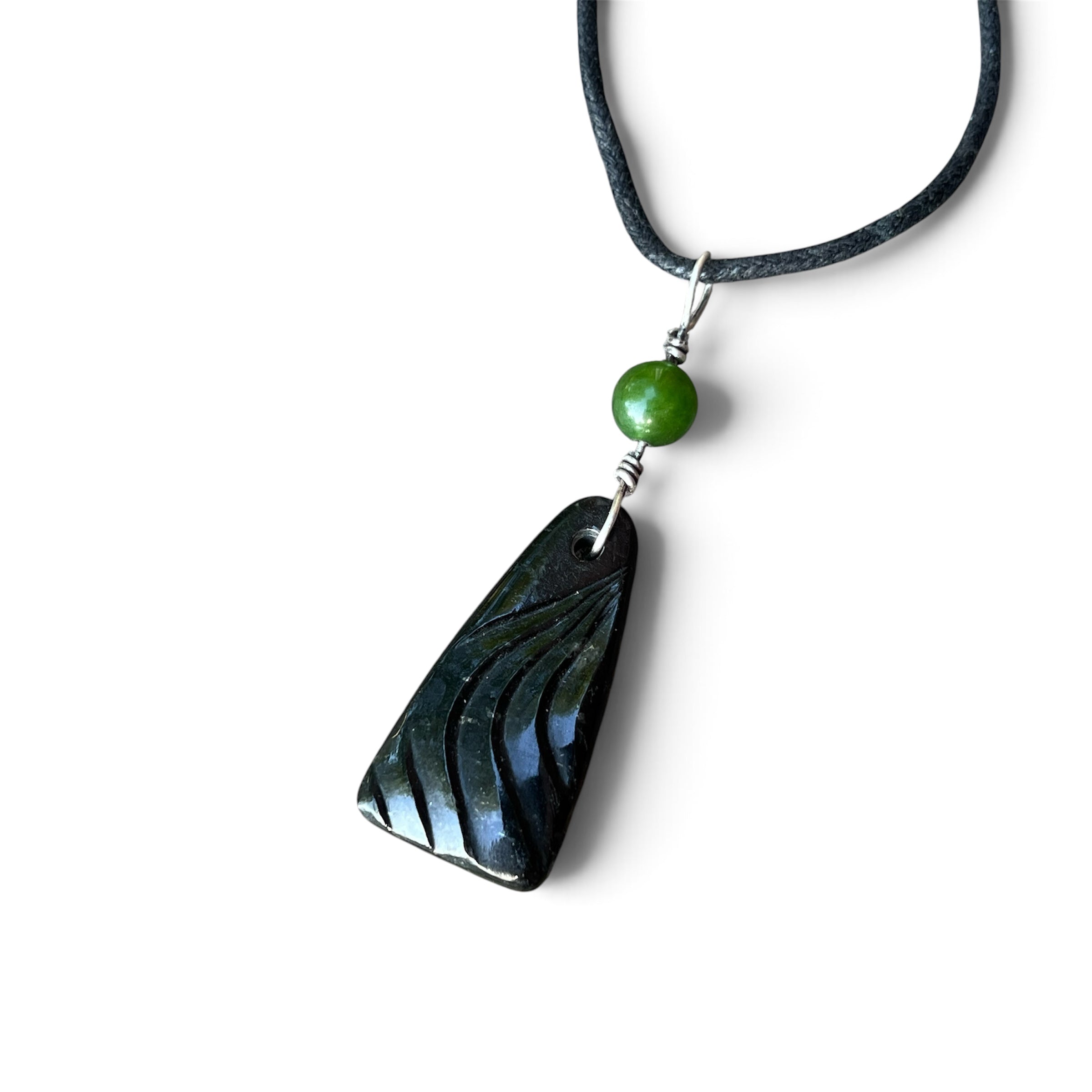 Black Jade Pendant from Big Sur, California with a Green Jade accent bead
