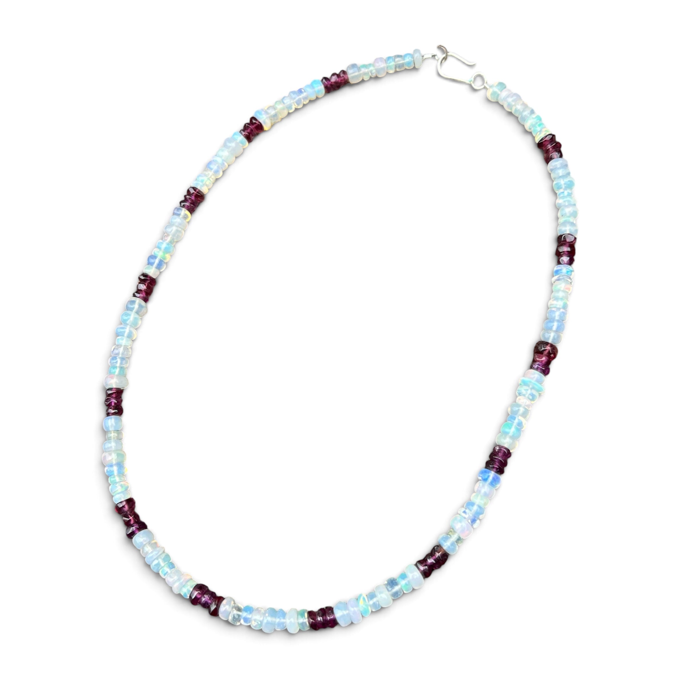Garnet and Opal Beaded Necklace with Sterling Silver Clasp Jewelry