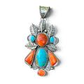 Kingman Turquoise with Orange Spiny Oyster in Silver Pendant