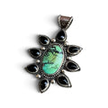 Hubei Turquoise with Black Onyx in Silver Pendant