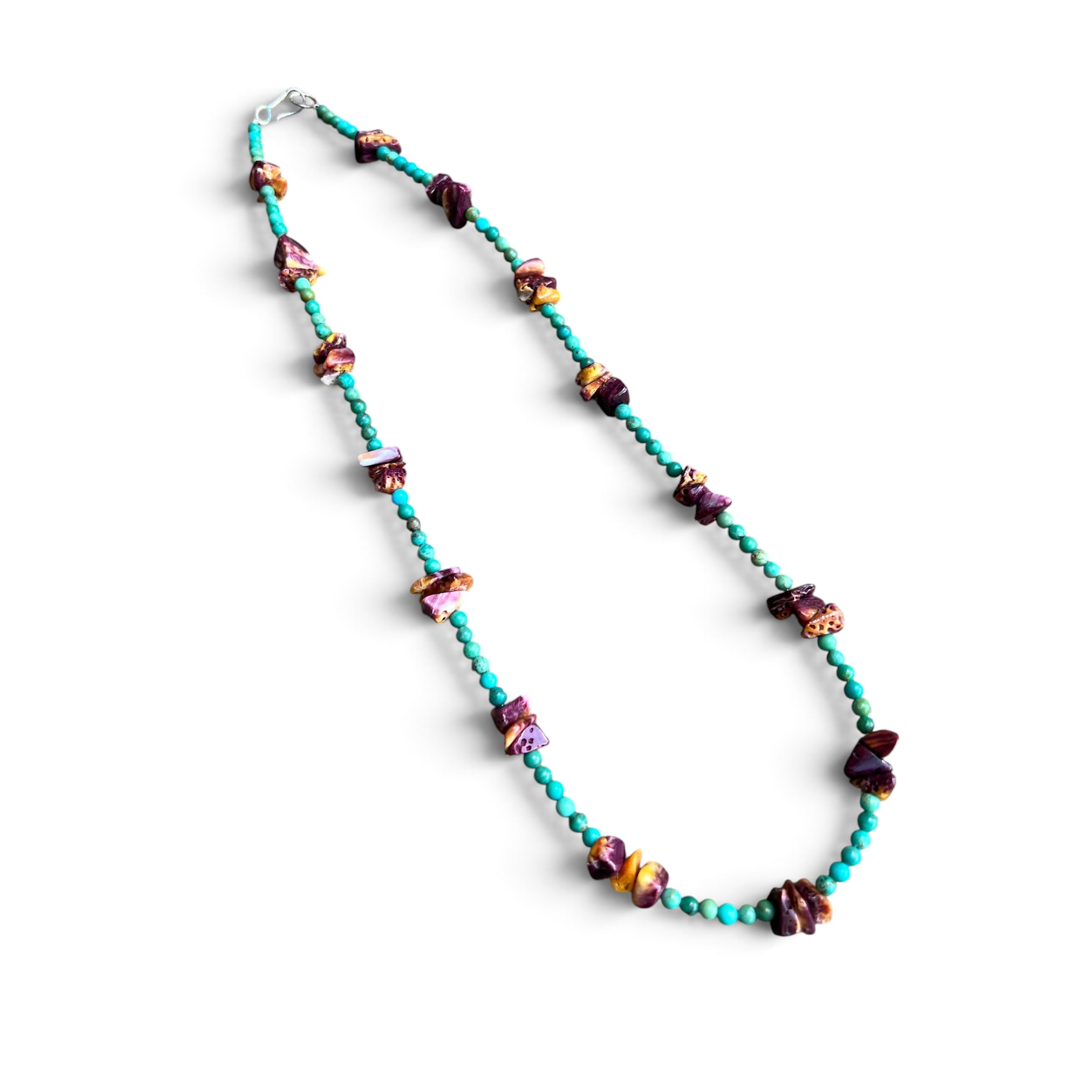 Turquoise and Purple Spiny Oyster Beaded Necklace with Sterling Silver Clasp Jewelry