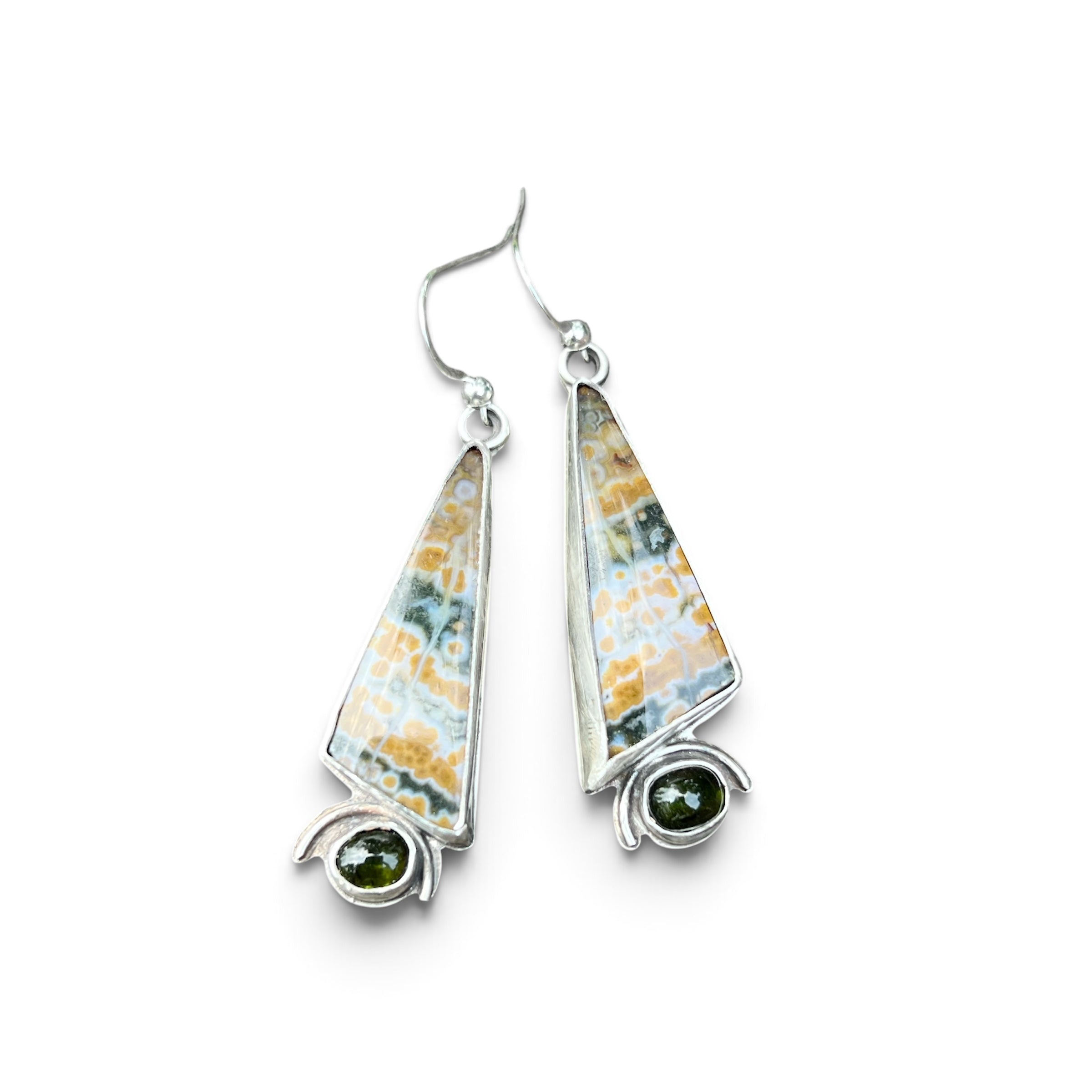 River Jasper with Green Tourmaline accents Sterling Silver Earrings