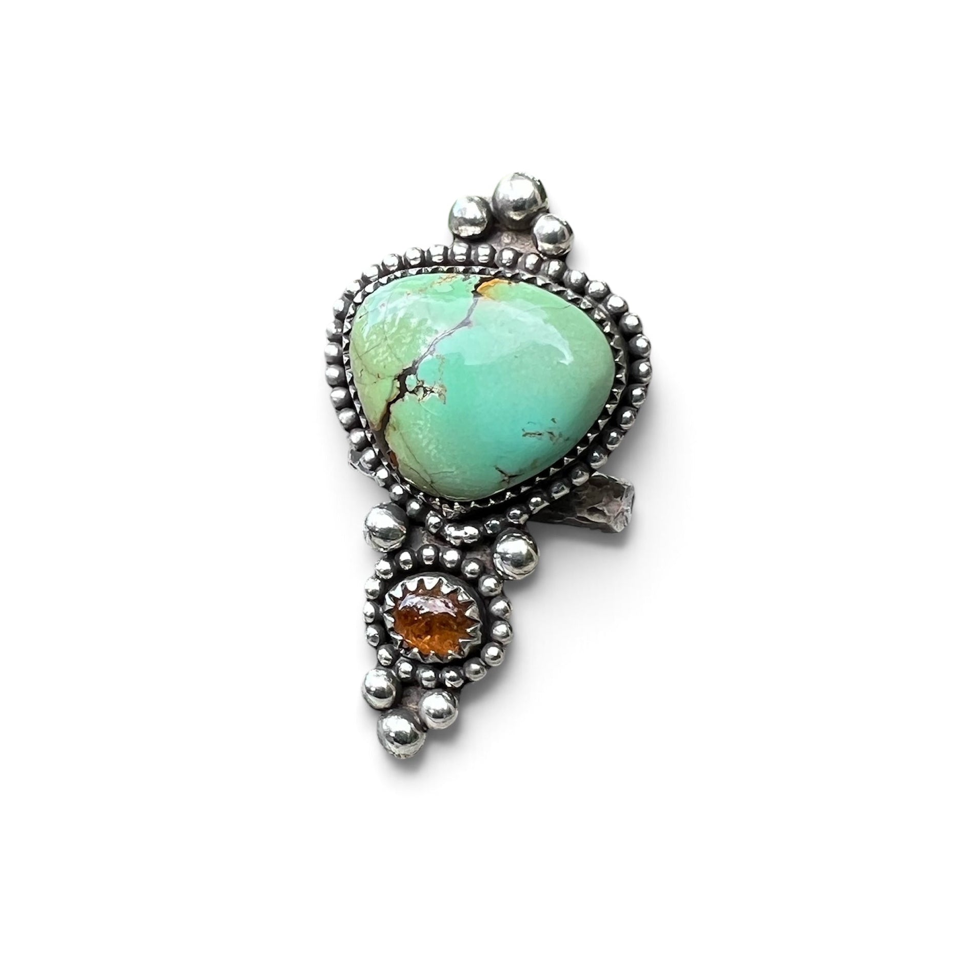 Hubei Turquoise with Brazilian Tourmaline Ring Sterling Silver Size 7 1/2