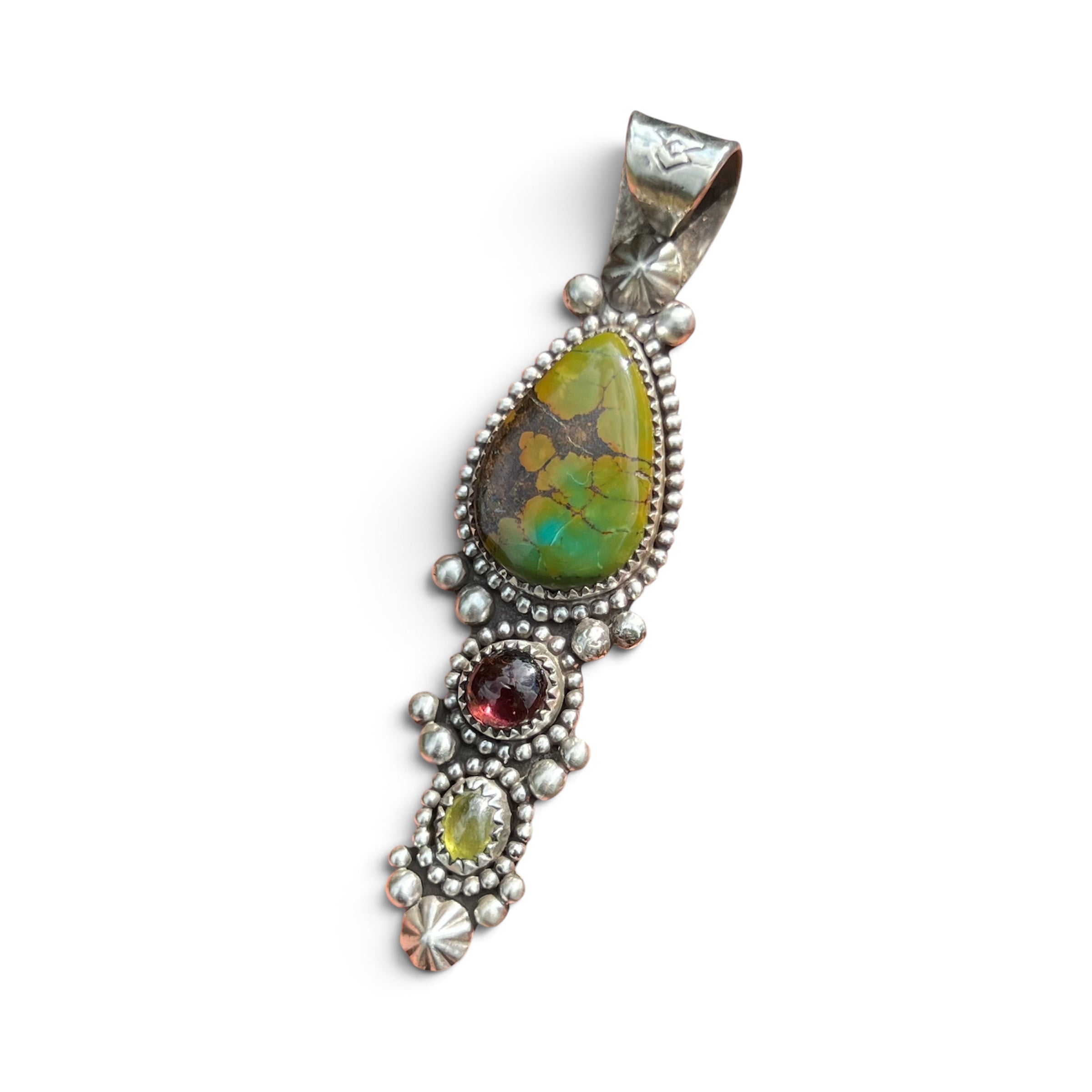 Hubei and Tourmaline in Silver Pendant