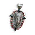 Morrisonite Jasper with Black Onyx and Garnets in Silver Pendant
