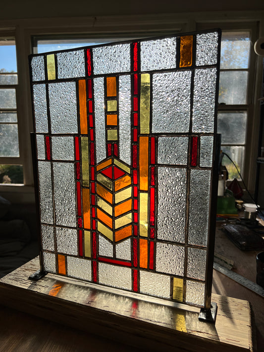 Stained Glass Table Top Panel with Stand